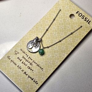 NIP Fossil Bird Necklace Wishing you sunshine songbirds blue sky Charm authentic